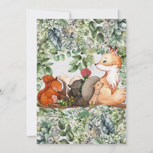 森のサファリ動物園 テーマのベビーシャワー 招待状 (裏面)