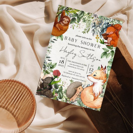 森のサファリ動物園 テーマのベビーシャワー 招待状