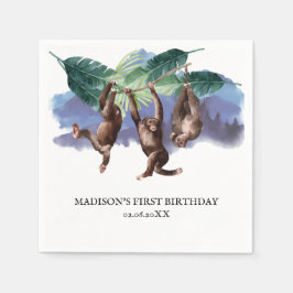 森のサル 誕生日 パーソナライズ スタンダードカクテルナプキン