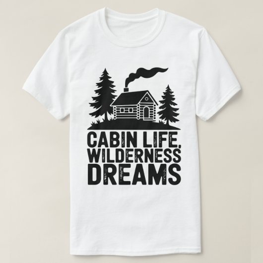 森のシルエットにあるコージィログキャビン Tシャツ (デザイン正面)