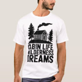 森のシルエットにあるコージィログキャビン Tシャツ (正面)