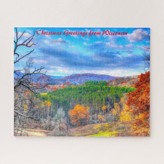 森のシーンWisconsin.クリスマスグリーティング ジグソーパズル (横)
