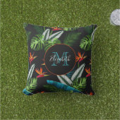 森のジャングルの緑の葉葉の黒色 アウトドアクッション (芝生)