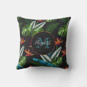 森のジャングルの緑の葉葉の黒色 アウトドアクッション (裏面)