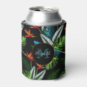 森のジャングルの緑の葉葉の黒色 缶クーラー (缶正面)