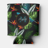 森のジャングルの緑の葉葉の黒色 缶クーラー (正面)