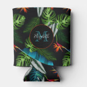 森のジャングルの緑の葉葉の黒色 缶クーラー (裏面)