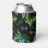 森のジャングルの緑の葉葉の黒色 缶クーラー (缶裏面)