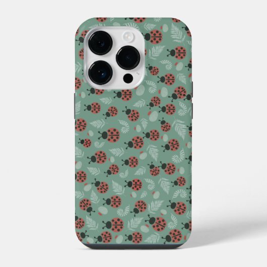 森のテントウムシ 緑の背景 iPhoneケース (裏面)