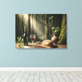 森のテーブルにパンとワイン キャンバスプリント (インサイチュ (ウッドフロア))