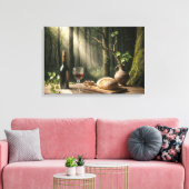 森のテーブルにパンとワイン キャンバスプリント (インサイチュ (リビング))