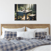 森のテーブルの上にパンとワインの負荷 キャンバスプリント (インサイチュ (寝室))