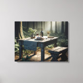 森のテーブルの上にパンとワインの負荷 キャンバスプリント (正面)