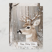 森のトナカイの冬のホリデー シーズンカード (正面/裏面)