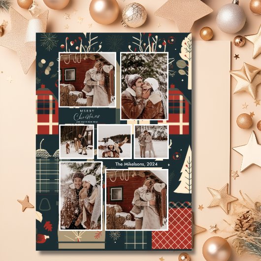 森のノルディックスキークリスマス写真 シーズンカード