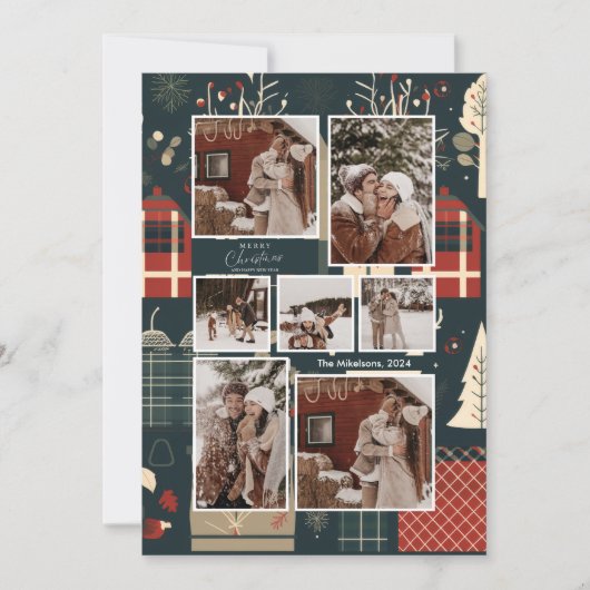 森のノルディックスキークリスマス写真 シーズンカード (正面)