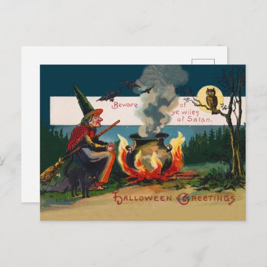 森のハロウィーンの魔女 ポストカード (正面/裏面)