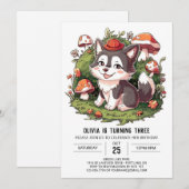 森のパステルデジタルオオカミの誕生日 招待状 (正面/裏面)