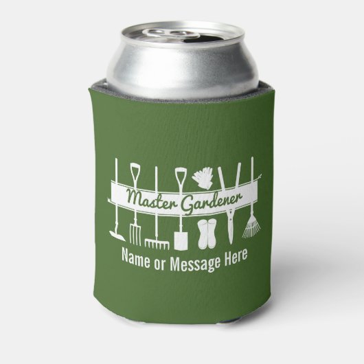 森のパーソナライズされた緑のマスター庭師 缶クーラー (缶裏面)