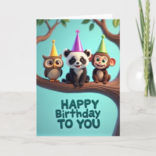 森のパーティー 誕生日カード カード (正面)