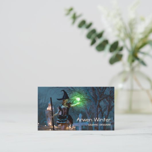 森のビジネスカードにハロウィーンウィッチガール 名刺 (スタンド正面)