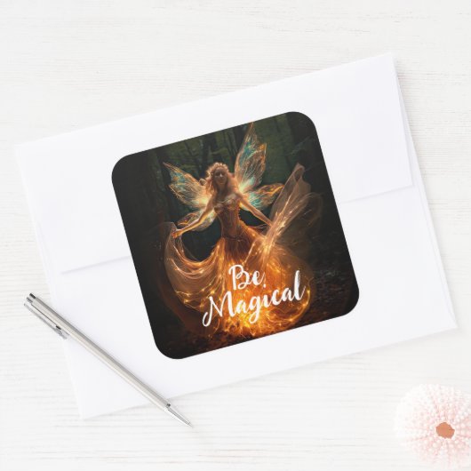 森のピクシーで翼を持つ魔法の妖精の天使 スクエアシール (封筒)