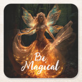 森のピクシーで翼を持つ魔法の妖精の天使 スクエアペーパーコースター (正面)