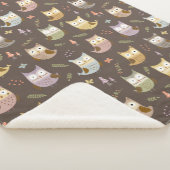 森のフクロウ柄、子供用ブラウン シェルパブランケット (3/4)