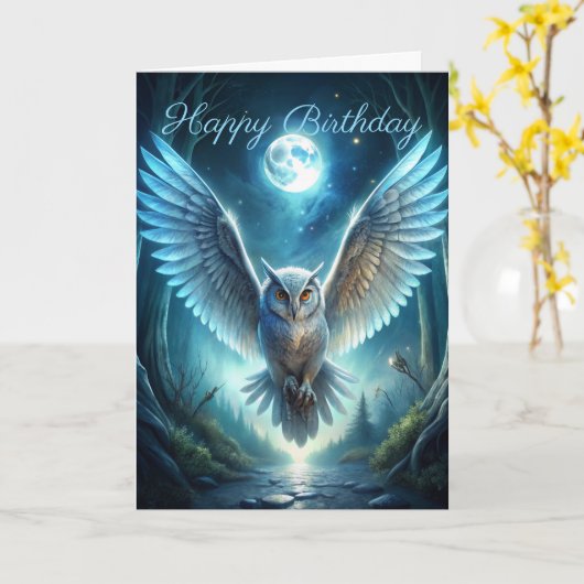 森のフクロウ誕生日カード カード (黄色い花)