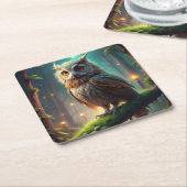 森のフクロウ スクエアペーパーコースター (アングル)