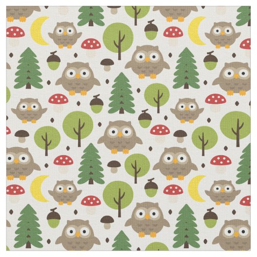 森のフクロウ ファブリック (クローズアップ)