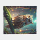 森のフクロウ フリースブランケット (正面(横))