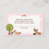 森のベイビーシャワーおむつラッフルチケット ピンク エンクロージャーカード (正面)