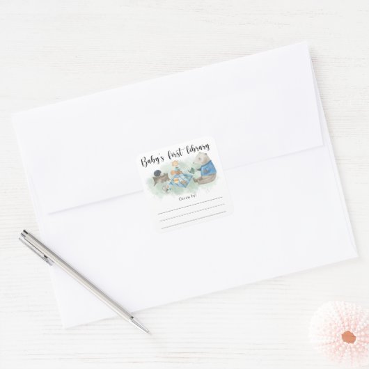 森のベイビーシャワーブックプレート、赤ちゃんのための本 スクエアシール (封筒)