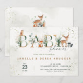 森のベイビーシャワー グリーン招待状 招待状 (正面/裏面)