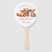 森のベイビーシャワー 水彩動物 レッドスクリプト ハンドファン (裏面)