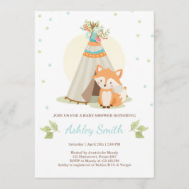 森のベビーシャワー招待状　キツネのテント　パウワウ 招待状