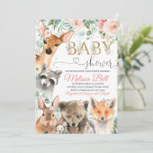 森のベビーシャワー招待状 女の子、クマ、狐 招待状 (スタンド正面)