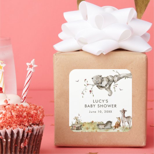 森のベビーシャワー スクエアシール (パーティー)