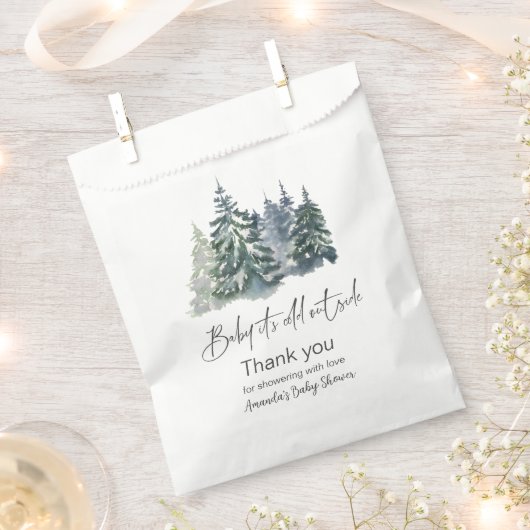 森のベビー冬のベビーシャワー外は寒い フェイバーバッグ (クリップ留めされた状態)