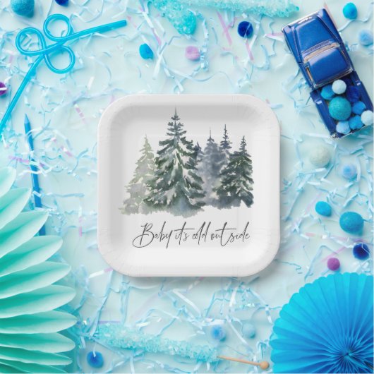 森のベビー冬のベビーシャワー外は寒い ペーパープレート (パーティー)