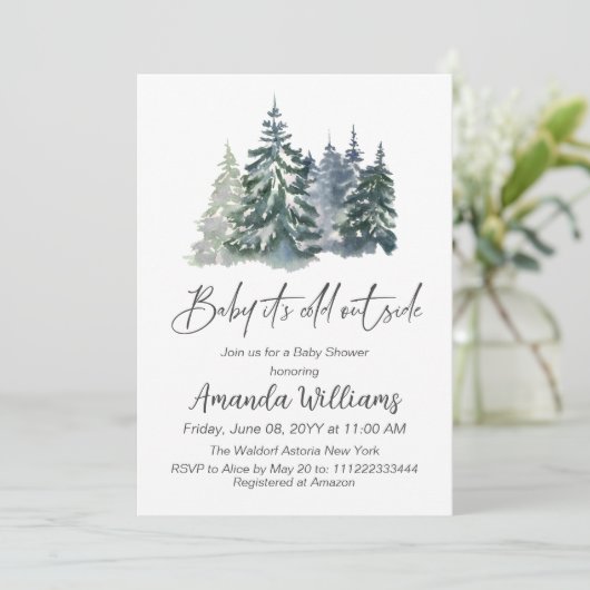 森のベビー冬のベビーシャワー外は寒い 招待状 (スタンド正面)