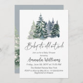 森のベビー冬のベビーシャワー外は寒い 招待状 (正面/裏面)