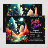 森のホタルの夢見る夜のベイビーシャワー 招待状 (正面/裏面)