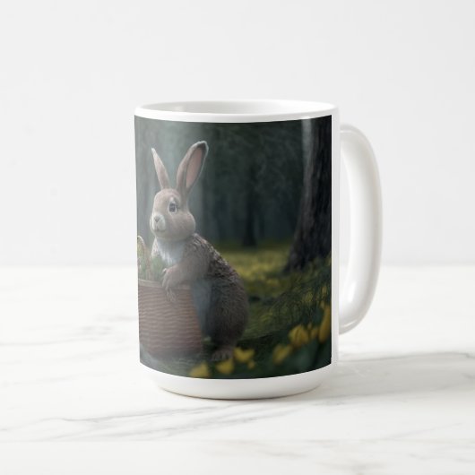 森のマグでバスケットを持つバニー コーヒーマグカップ (正面右)