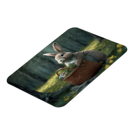 森のマグネットにバスケットを持つバニー マグネット (左側)