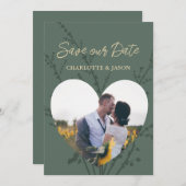 森のモダン写真ハートフレーム Save The Date 招待状 (正面/裏面)