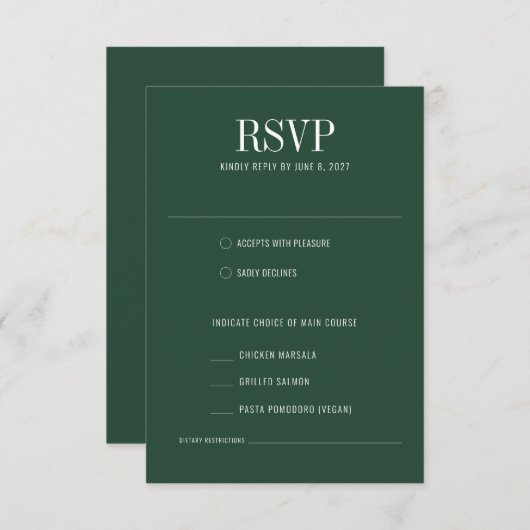 森のモダン緑カラフルの食事の結婚選択 出欠カード (正面/裏面)