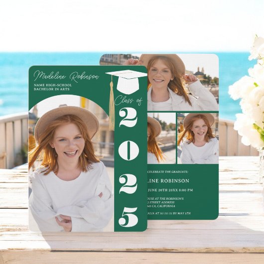 森のモダン緑シック4枚の写真4枚の卒業 招待状