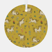 森のユニコーン:ヴィンテージの花のパターン ガラスオーナメント (裏面)